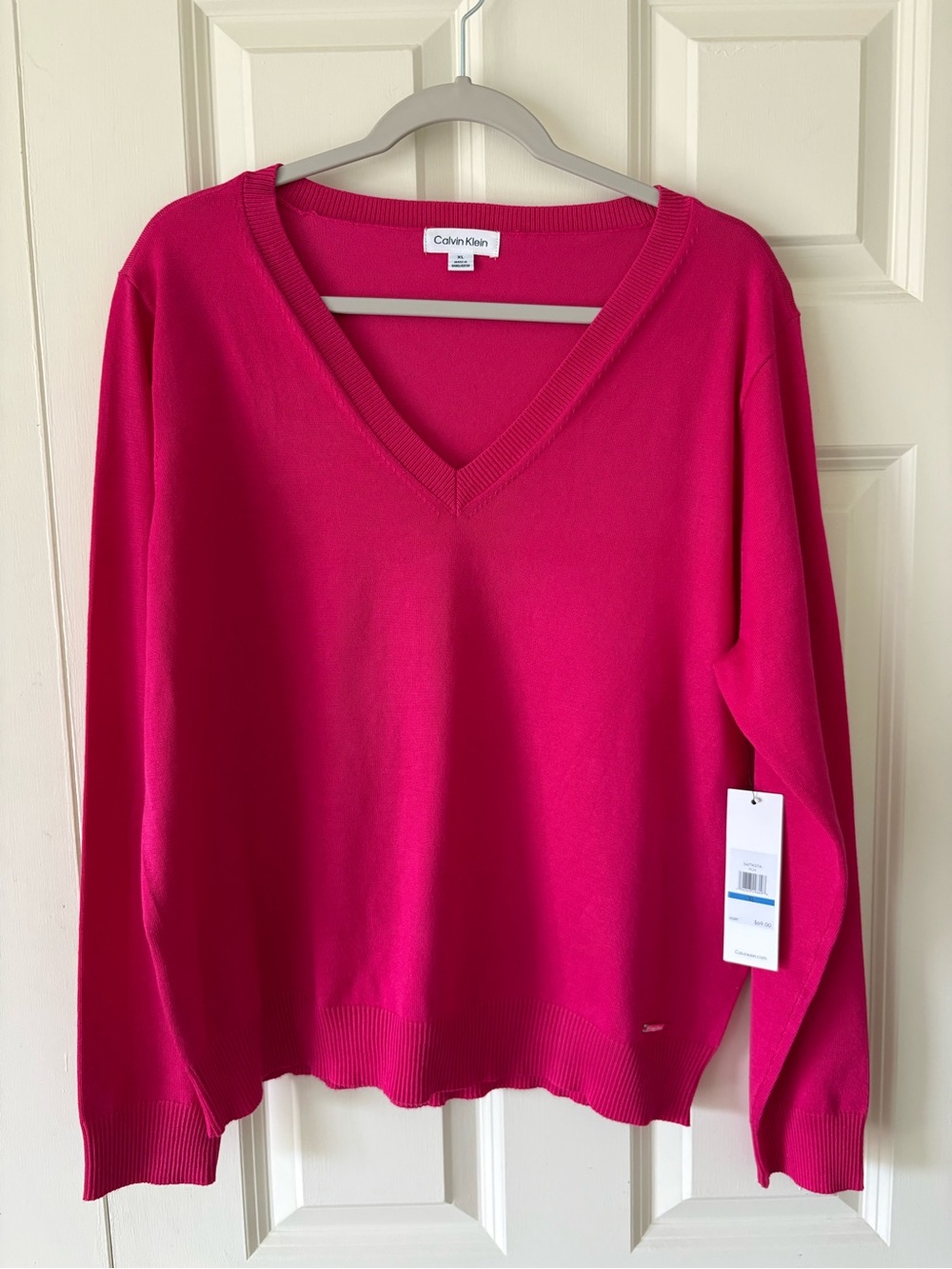 Calvin Klein Women's V-Neck Sweater in Fuchsia Pink